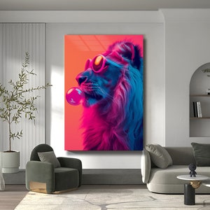 Lion Wall Art, Funny Animals Art Abstract Art Modern Unique Ready To Hang Oversized Wall Art Home Decoraiton Nursery Artwork Farmhouse Gift image 3