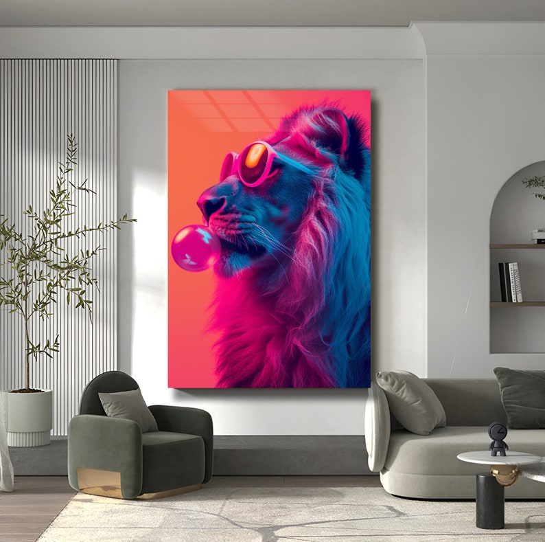 Lion Wall Art, Funny Animals Art Abstract Art Modern Unique Ready To Hang Oversized Wall Art Home Decoraiton Nursery Artwork Farmhouse Gift image 3