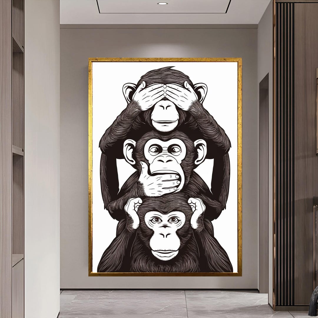 Three Monkeys Art, Funny Animal Decor, Nursery Wall Art Gift for