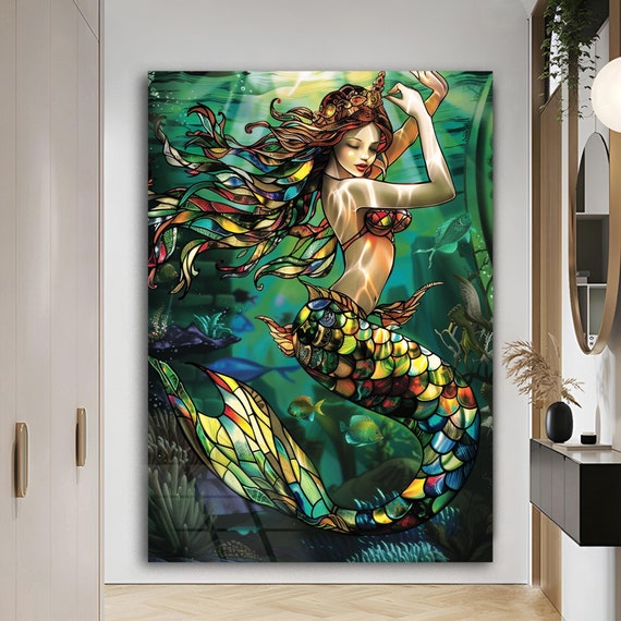 Mermaid Bathroom Art Mermaid Artwork Mermaid Bedroom Interior Design Wall Hanging Framed Art Underwater Art Peaceful Art Print Nursery