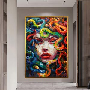 Medusa Art Canvas Painting Ancient Greek Decor Abstract Art Medusa Sculpture Greek Mythology Gift Extra Large Artwork Framed Wall Art