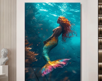 Klare Aquarium Wall Art, schöne Meerjungfrau Kunst, Wall Art Glass