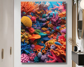 Coral Wall Decoration Ocean Themed Art Natural Decor Aquarium Glass Art Tempered Glass Art Blue Wall Decoration Housewarming Gift Large art