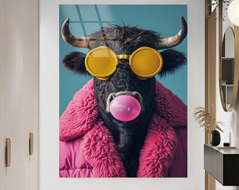 Tempered Glass Wall Art, Bull Design Bull Wall Art Animal Lovers Gift Nursery Design Wall Hangings Oversized Wall Art Housewarming Gift
