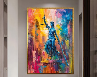 Lady Justice Art Framed Wall Art Goddess of Justice Office Wall Hanging Inspirational Gift Maximalist Art Gift for Lawyer Large Artwork