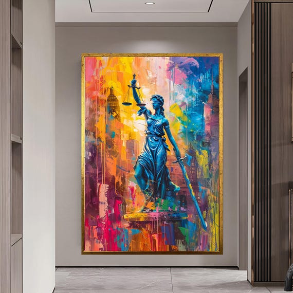 Lady Justice Art Framed Wall Art Goddess of Justice Office Wall Hanging Inspirational Gift Maximalist Art Gift for Lawyer Large Artwork