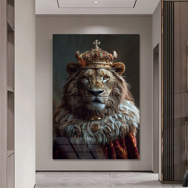 Lion King Decor Jungle King Portrait Safari Wall Art African Lion Art Tempered Glass Art Animal Glass Art Nursery Decor Large wall decor