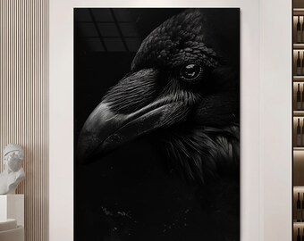 Modern Black and White Crow Art Gift for Bird Lovers raven decor Crow gift Crow themed gift Crow art print gift for dad garage decor gifts