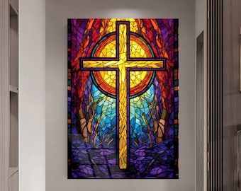 Arte da parete cristiana, arte in vetro colorato, arte da parete con simboli cristiani, decorazione da parete religiosa, arte da parete scandinava, regalo per la casa, arte da parete, regalo