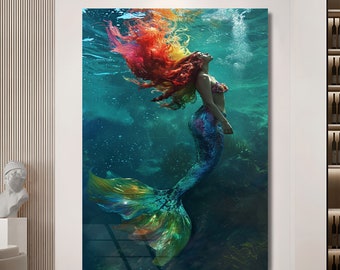 Sea Glass Art Framed Art Deco Blue Glass Glass Wall Art Ocean Mermaid Wall Art Tempered Glass Wall Art Large Glass Wall art Wall Hanging
