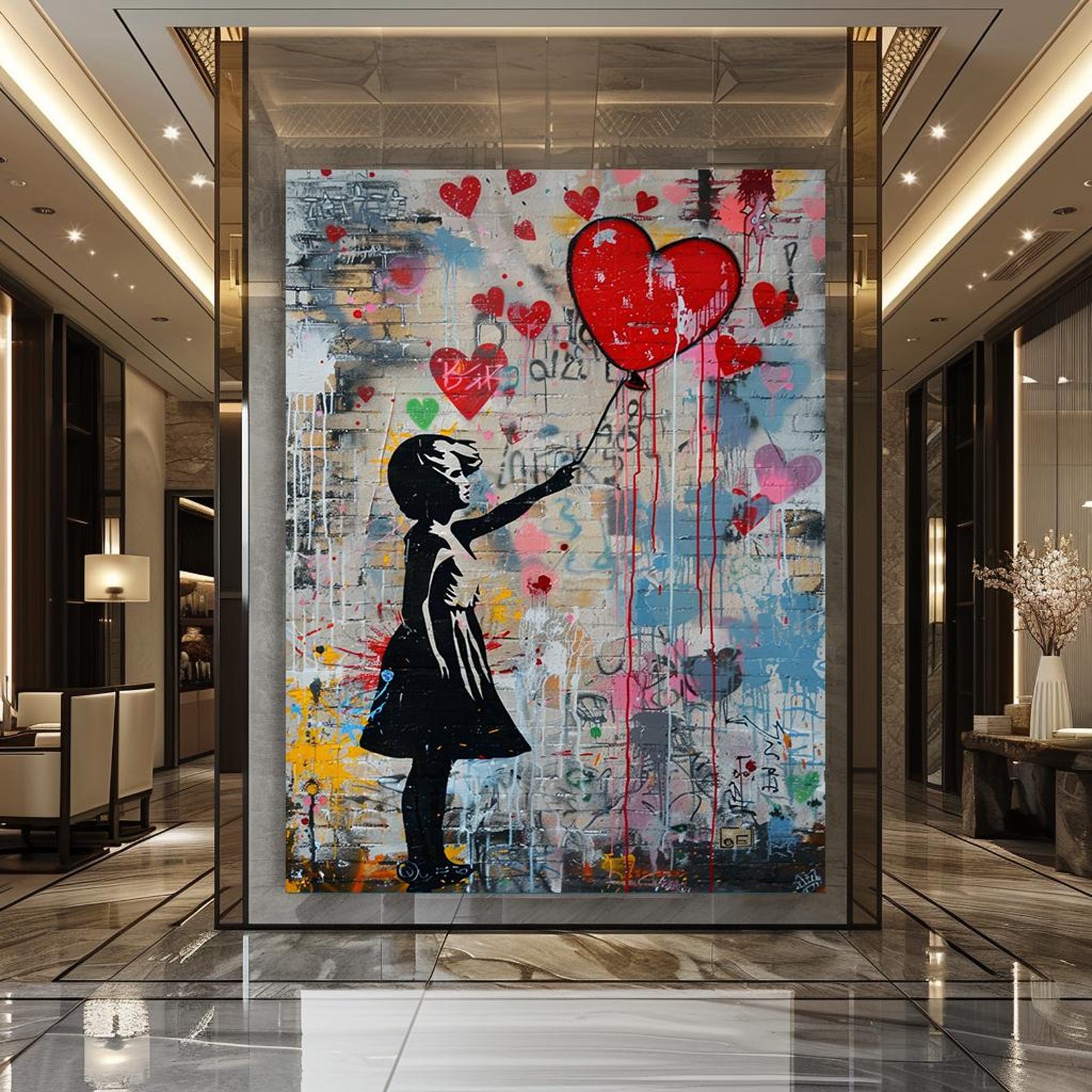 Girl With Balloon Graffiti Painting Modern Street Art Canvas Print Love ...