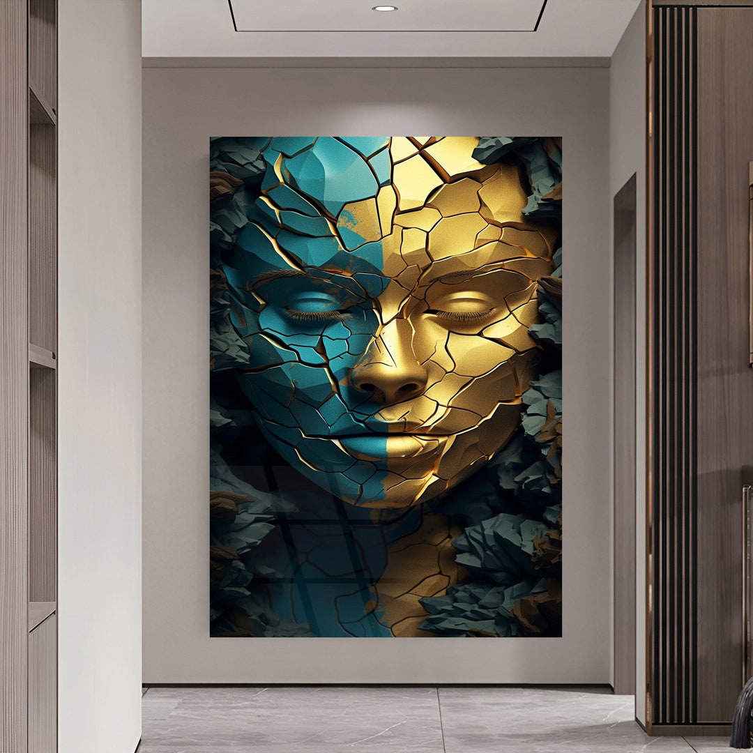 Woman Portrait With Marble Pattern, Abstract Glass Art, Large Glass Art, Wall Hanging, Wall Art