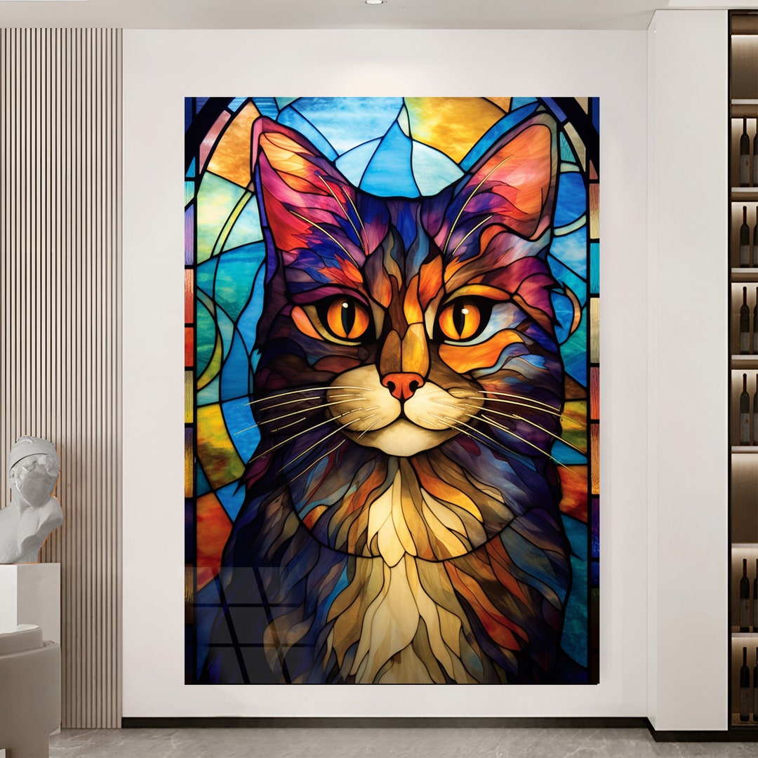 Stained Glass Art, Cat Glass Wall Hanging, Cat Glass Art, Cute Animals