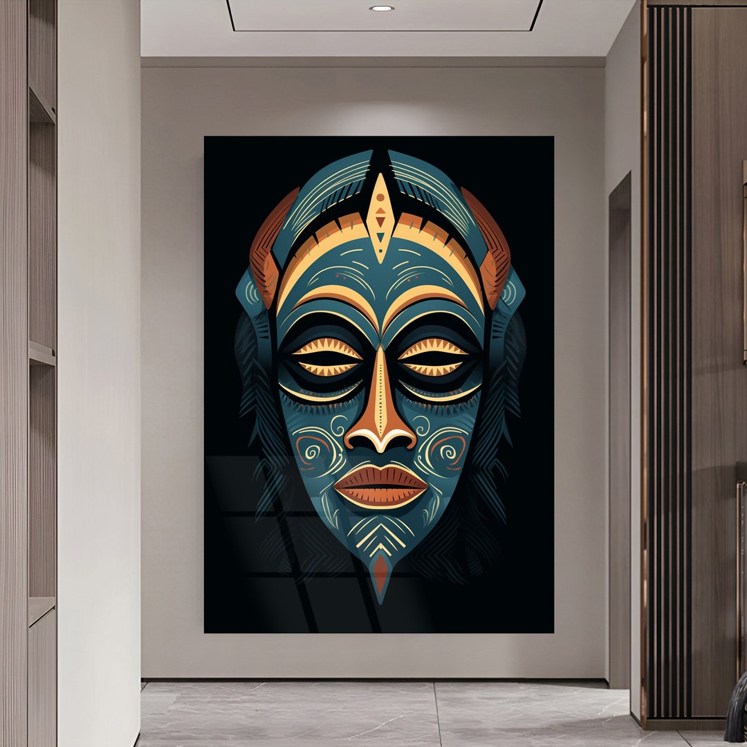 African Wall Decor, African Glass Home Decor, African Face Symbol Wall