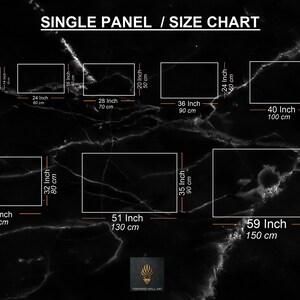 May include: Size chart for single panel wall art prints. The chart shows the dimensions in inches and centimeters for various sizes, ranging from 20 inches to 48 inches.
