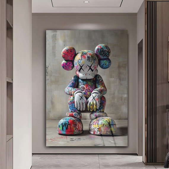 No.302木枠付きキャンバスアート　アートパネル　KAWS ジョーズ Kaws Decoration Kaws Figure Graffiti Wall Decor Large Artwork