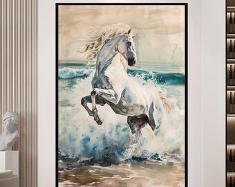 Decoración de caballos, arte de pared, arte de caballos, regalo de caballos, impresión de caballos, obra de arte grande, arte de pared de lujo, diseño de interiores, arte de pared en lienzo, decoración moderna, arte animal