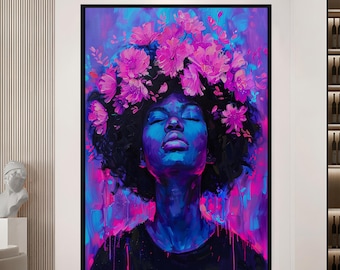 Floral Woman Canvas Art: Aesthetic Home Decor, Anniversary Gift