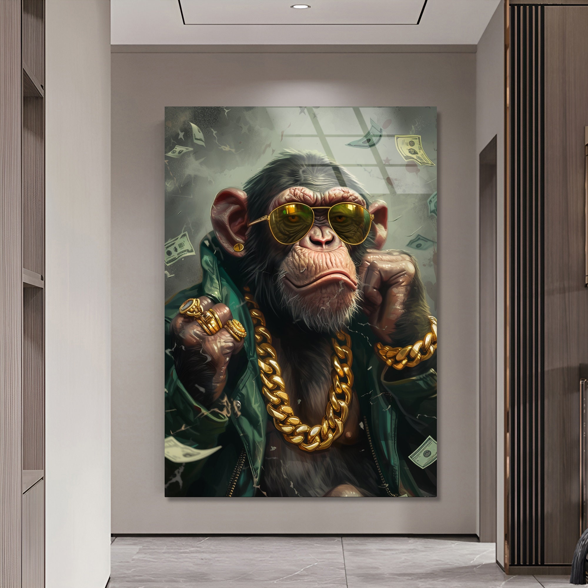 Gangster Monkey, Cool Animal Decor Framed Monkey Decor Teenage