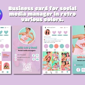 Prachtige sjablonen voor visitekaartjes voor Instagram, sociale netwerken, sociale media, retro-sjabloon, diverse kleuren.