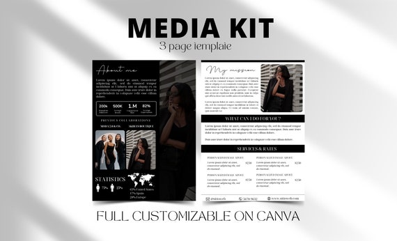 Editable Canva Minimalist Media Kit Template – Black & White Design – PDF