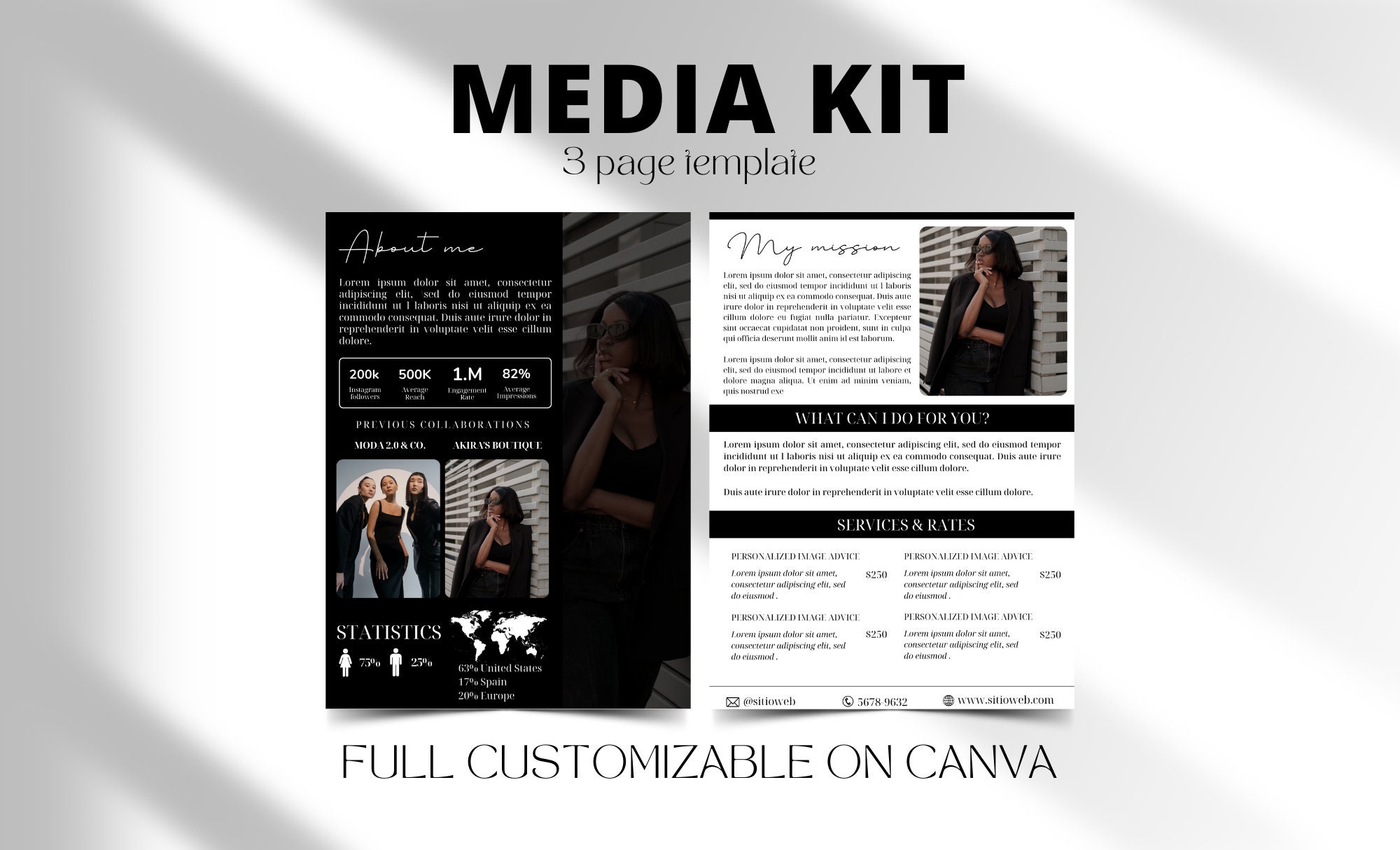 Media Kit Template | Media Kit for Entrepreneurs | Fashion Designers | Fashion Consultants | Clothing Retail | Minimalist Black
