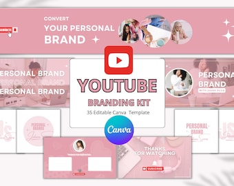 YouTube Banner and Thumbnail Templates – Pink Branding Kit – Canva Editable – PDF