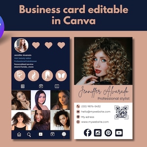 Sjabloonontwerp voor visitekaartjes, Instagram-visitekaartje, schoonheid, haar, vrouw visitekaartjesjabloon.