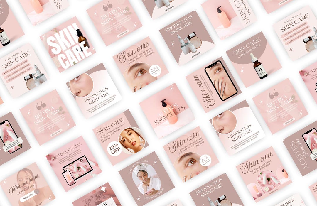 Skincare Instagram Canva Templates Editable Social Media Kit for Beauty ...