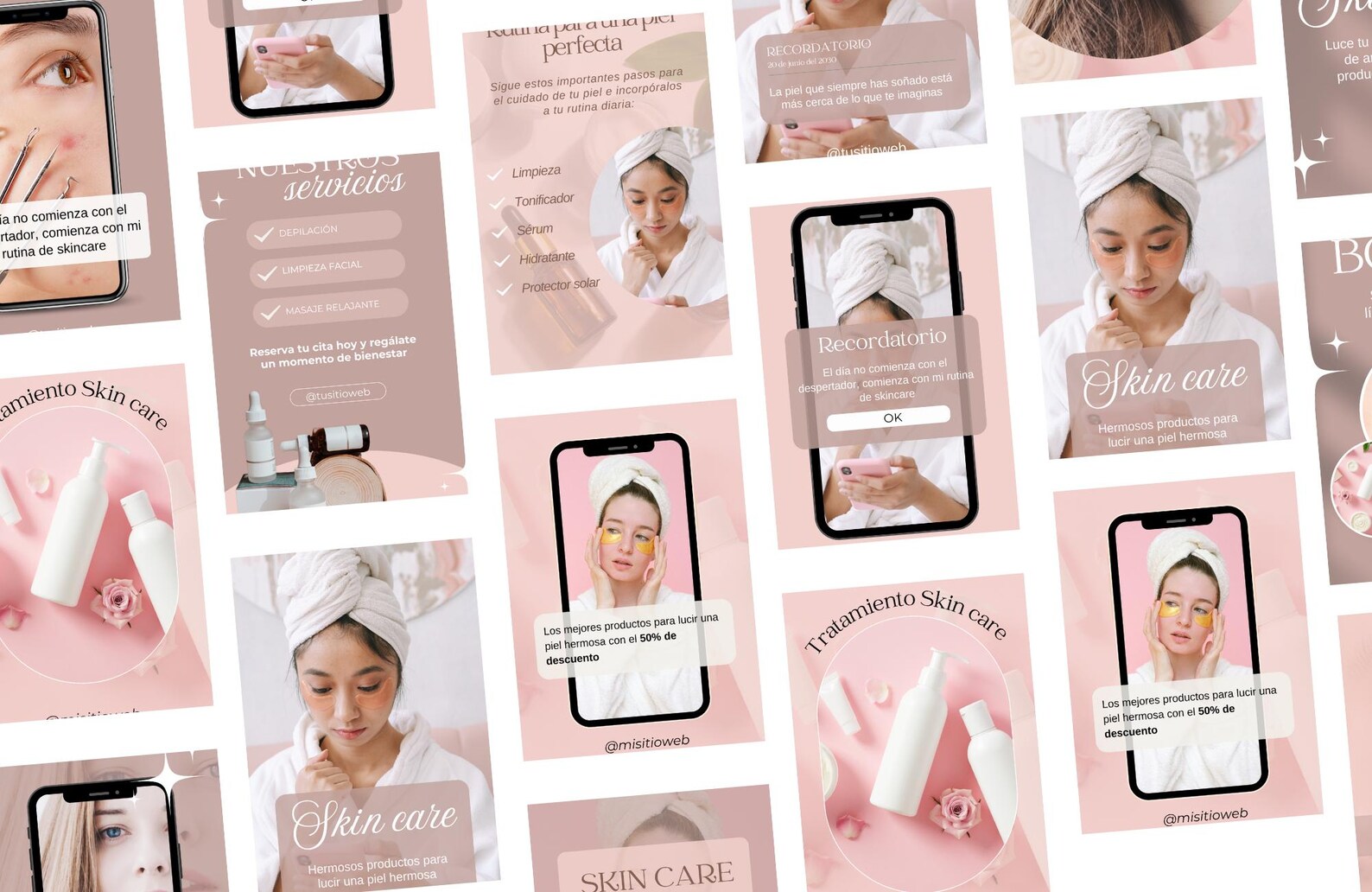 Skincare Instagram Canva Templates Editable Social Media Kit for Beauty ...