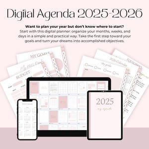Agenda 2025 modifiable Agendas 2026 à imprimer et à imprimer. Plantillas editables minimalista rosado