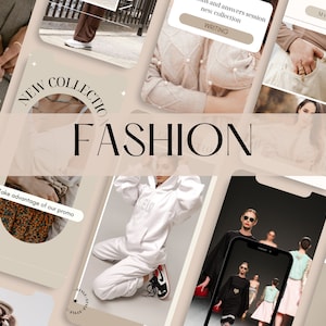 Op de afbeelding: Een collage van afbeeldingen die verschillende mode-items en stijlen tonen. De afbeeldingen omvatten een witte hoodie, een zwart leren jack, een witte trui, een spijkerbroek en een hoed. De tekst "FASHION" wordt in een groot lettertype bovenaan de collage weergegeven.