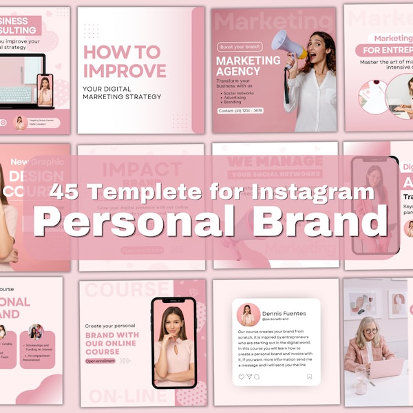 Instagram personal brand templates | modern pink color Continuous Carousels | Instagram Posts | Instagram Stories