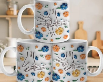 Bundle personnalisé de 12 tenant la tasse de main de maman PNG Design, tasse gonflée à la main PNG, tasse florale de fête des mères png, cadeau de fête des mères