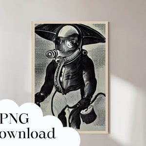 Steampunk Scuba Diver Poster - Digital Download 8in x 11in