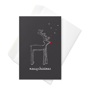 Merry Christmas Rudolph Red Nose Reindeer vakantiewenskaart. 4 x 6 inch blanco binnenkant. Envelop inbegrepen.