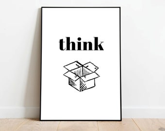Póster Piense fuera de la caja. Oficina, escuela, habitación para niños, póster/impresión de sala de juegos. Cumpleaños, Póster de profesor/Regalo impreso.