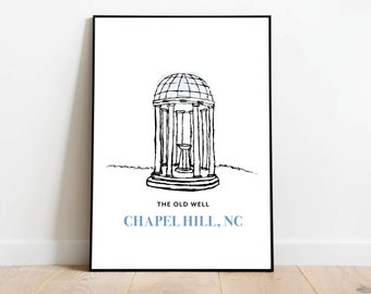 UNC de oude put poster/print. Hand geschetst/getekend. Universiteit van Chapel Hill, North Carolina. Verjaardag, afstuderen, moeder-/vaderdagcadeau
