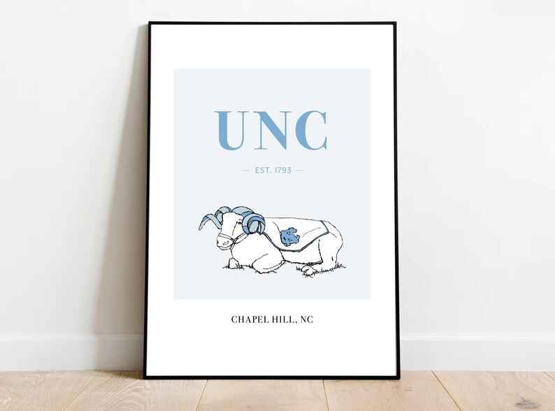 UNC Rameses Chapel Hill, NC, Tar Heels, Hand Drawn Poster