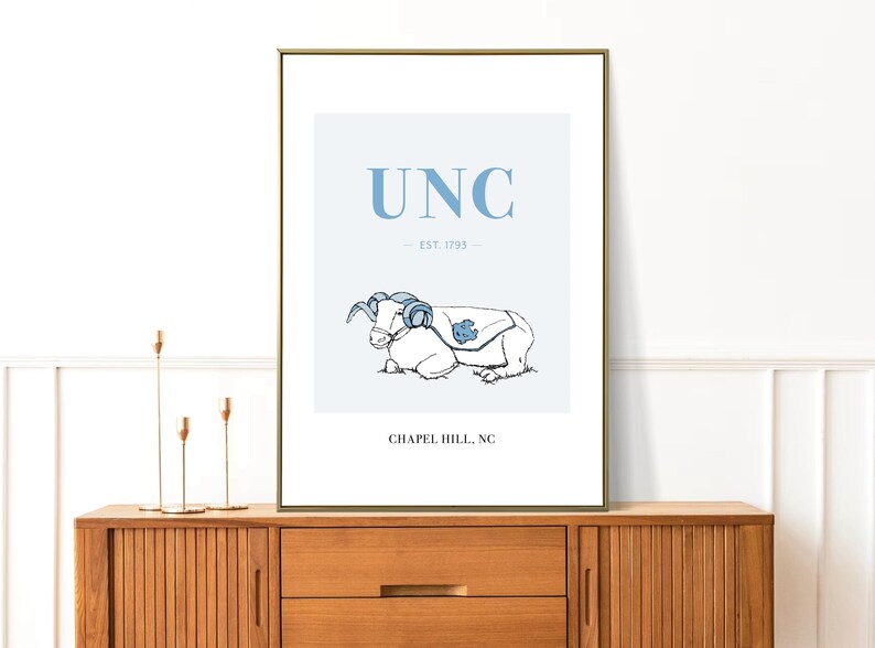 UNC Rameses Chapel Hill, NC, Tar Heels, Hand Drawn Poster