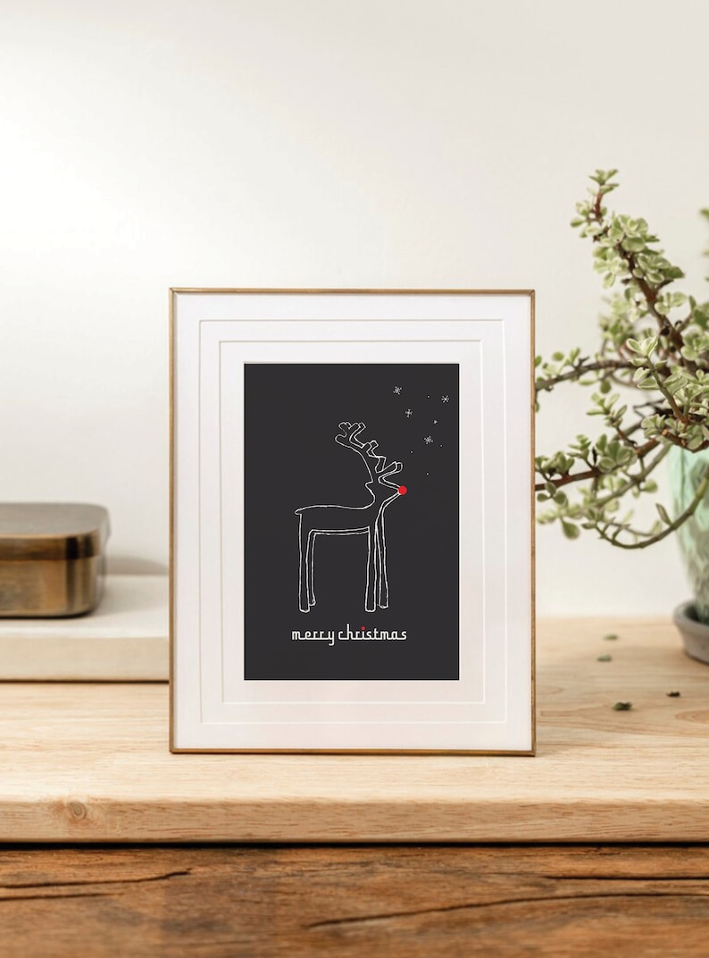 Rudolph the Red Nose Reindeer Poster, Hand Sketched Reindeer and ...