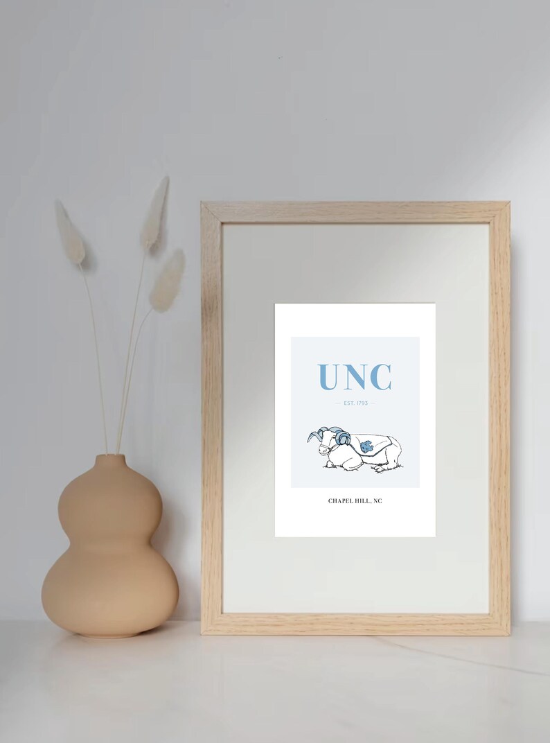 UNC Rameses Chapel Hill, NC, Tar Heels, Hand Drawn Poster