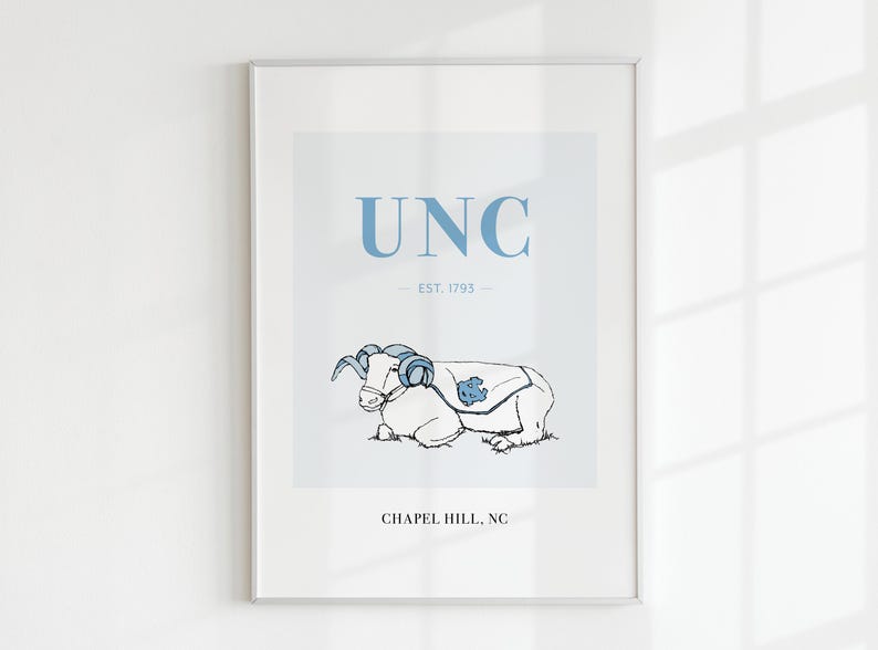 UNC Rameses Chapel Hill, NC, Tar Heels, Hand Drawn Poster