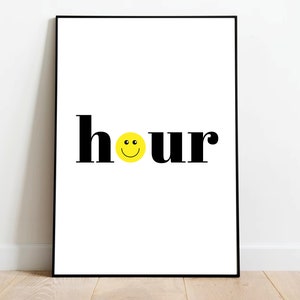 Happy Hour Poster, Bar Happy Hour Print, Smiley Face Poster, Minimalistic Smiley Face Bar Artwork. Birthday Poster Gift.