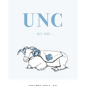 UNC Rameses Chapel Hill, NC, Tar Heels, Hand Drawn Poster
