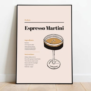 Espresso Martini Poster. Hand Drawn Espresso Martini. Humorous Ingredients and Instructions. Bar Print. Hostess, Birthday Poster/Print Gift.