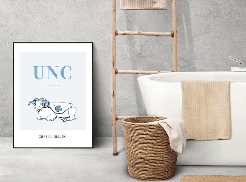 UNC Rameses Chapel Hill, NC, Tar Heels, Hand Drawn Poster