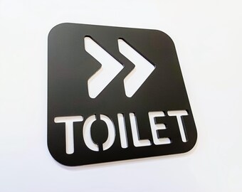 MATT BLACK Toilet Arrow RIGHT Sign Modern Contemporary - 3mm Acrylic, 3D, Restroom, Chic, Minimal,  unisex, Door Sign - Self Adhesive