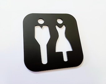 MATT BLACK Male Female Toilet Sign Modern Contemporary - 3mm Acrylic, 3D, Restroom, Chic, Minimal,  unisex, Door Sign - Self Adhesive