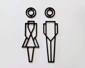 Male Female Chic Contemporary - 3mm Acrylic Sign, 3D, Toilet, Restroom, Modern, Minimal, Restaurant, Hotel Door Sign - Self Adhesive